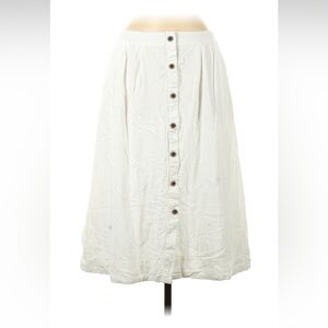 Maeve White Button-Front Midi Skirt